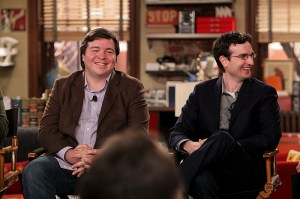 Carter Bays and Craig Thomas at the HIMYM set visit last week